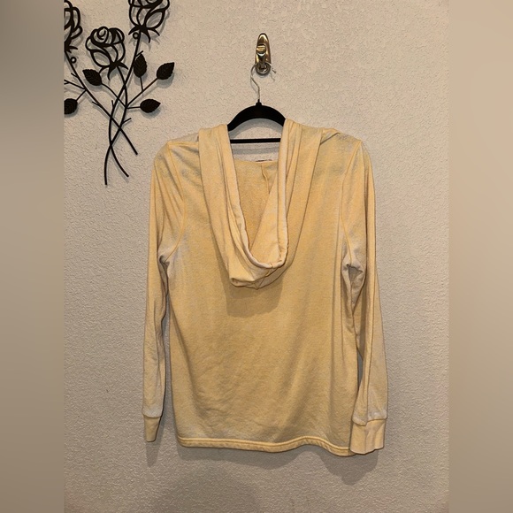 Dittos Yellow Hooded Sweatshirt Raw Edges V Neck Size Large - Picture 5 of 8